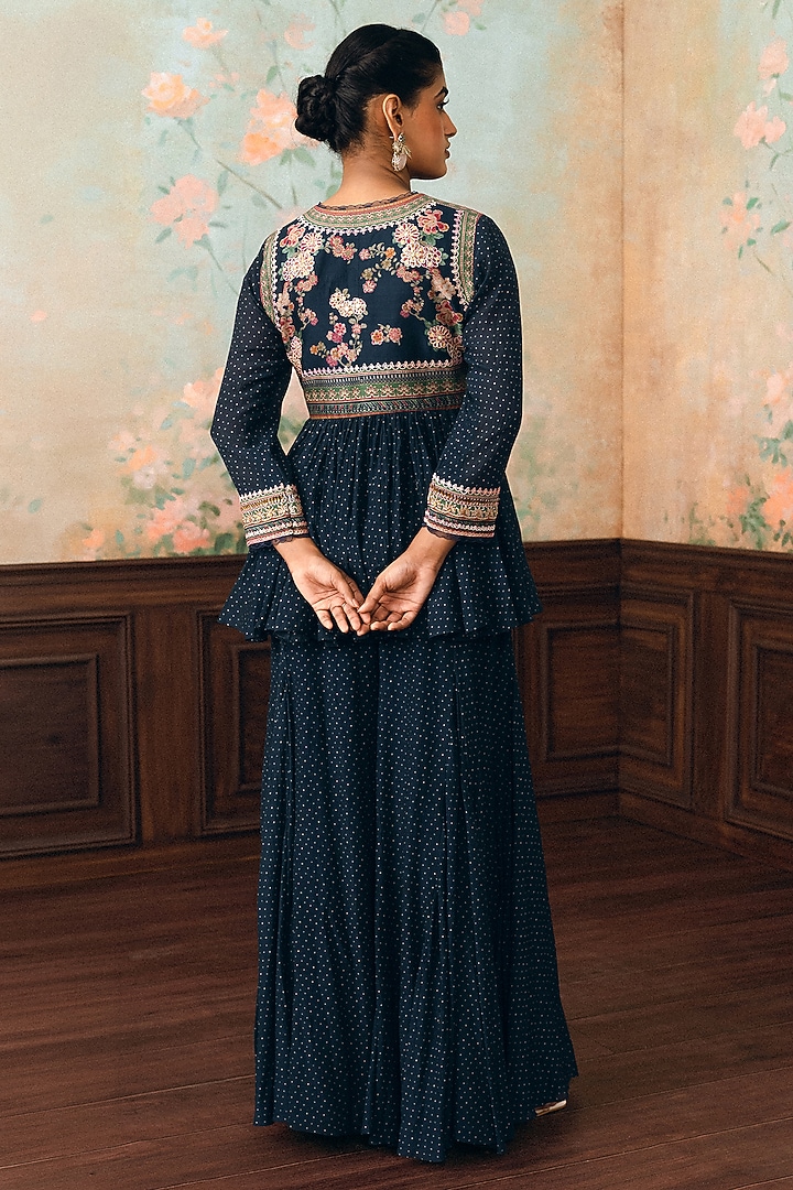 Space Blue Crushed Palazzo Set by Paulmi & Harsh at Pernia's Pop Up Shop