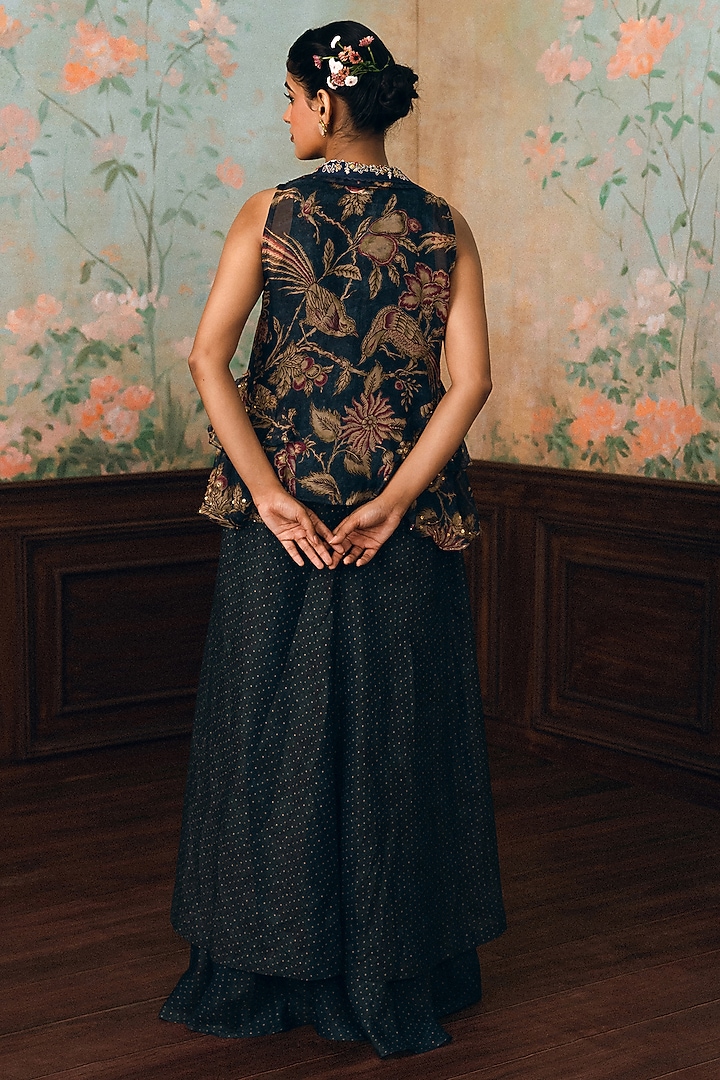 Space Blue Crushed Polka Dot Printed Kurta Set by Paulmi & Harsh at Pernia's Pop Up Shop