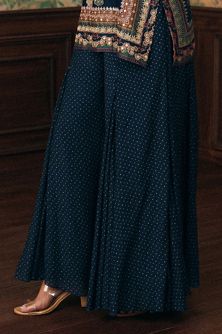 Space Blue Gokul Chiniya Hand Embroidered Kurta Set by Paulmi & Harsh at Pernia's Pop Up Shop