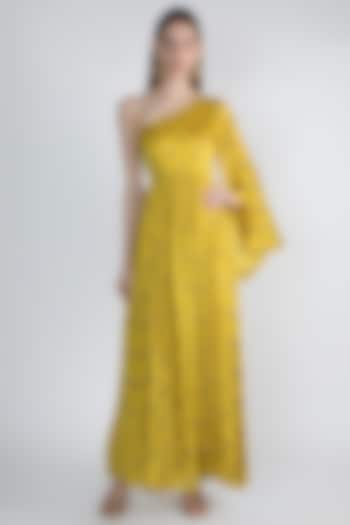 Mustard Yellow Off Shoulder Maxi Dress by Paulmi & Harsh