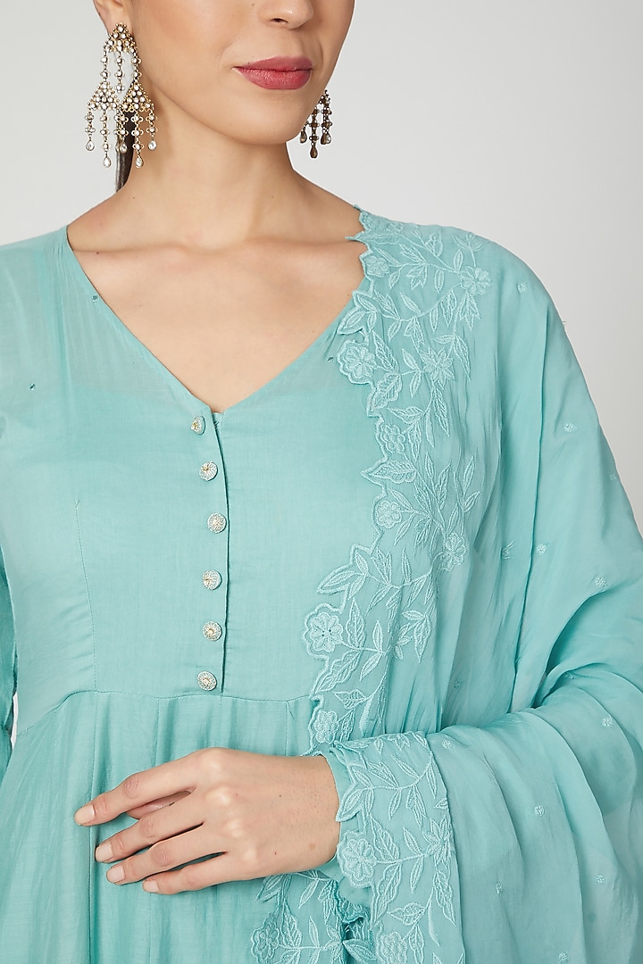 Powder Blue Embroidered Anarkali With Dupatta by Paulmi & Harsh at Pernia's Pop Up Shop