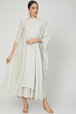 Silver Cotton Anarkali With Dupatta by Paulmi & Harsh