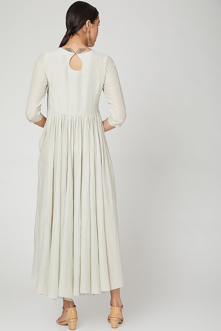 Silver Cotton Anarkali With Dupatta by Paulmi & Harsh at Pernia's Pop Up Shop