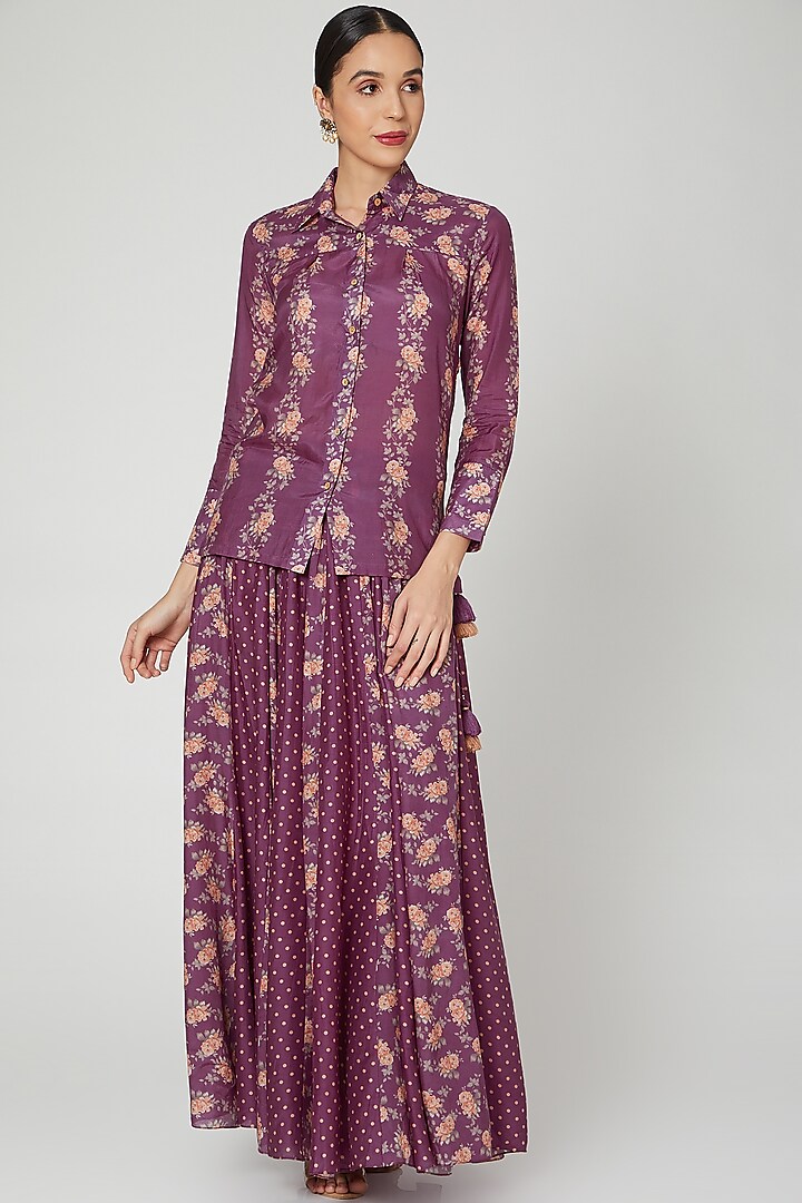 Purple Printed Skirt Set by Paulmi & Harsh