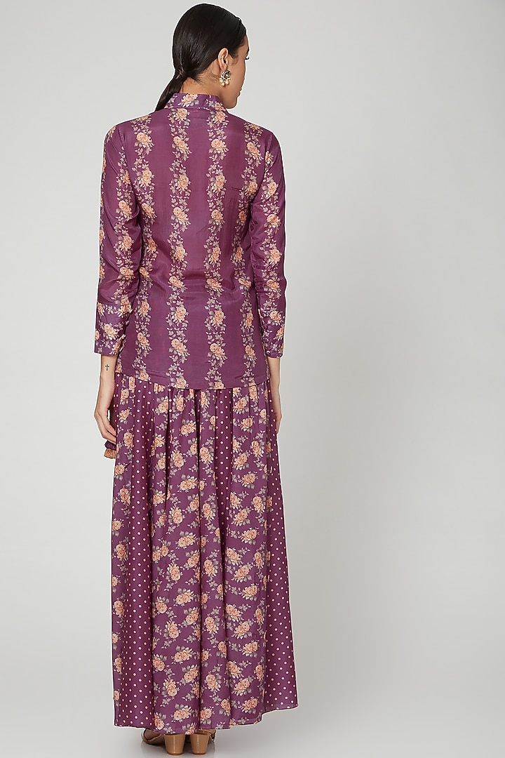 Purple Printed Skirt Set by Paulmi & Harsh at Pernia's Pop Up Shop
