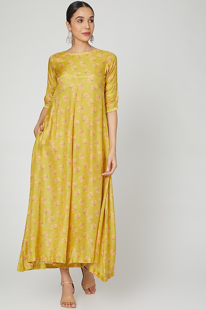 Mustard Jumpsuit With Lace Detailing by Paulmi & Harsh