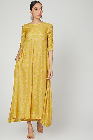 Mustard Jumpsuit With Lace Detailing by Paulmi & Harsh