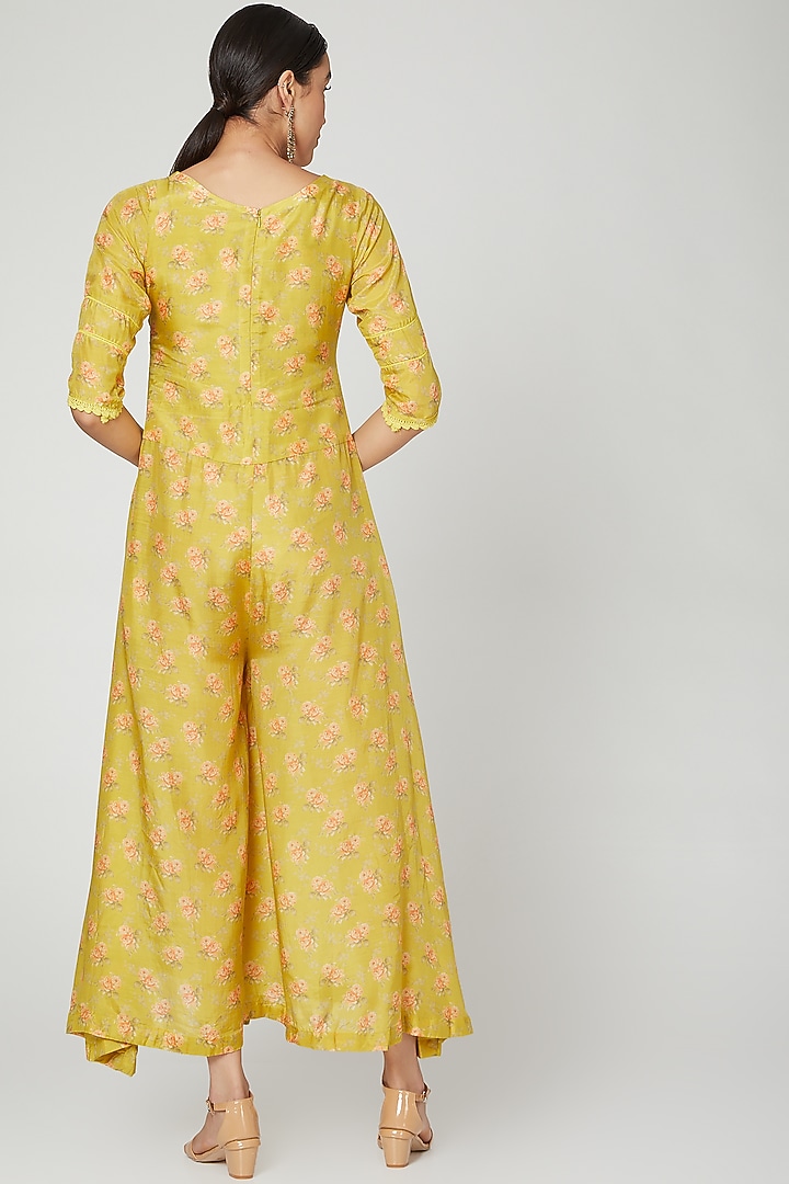 Mustard Jumpsuit With Lace Detailing by Paulmi & Harsh at Pernia's Pop Up Shop