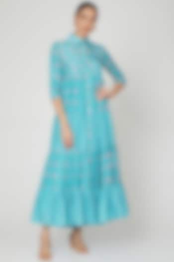 Aqua Blue Printed Summer Shirt Dress With Inner by Paulmi & Harsh at Pernia's Pop Up Shop