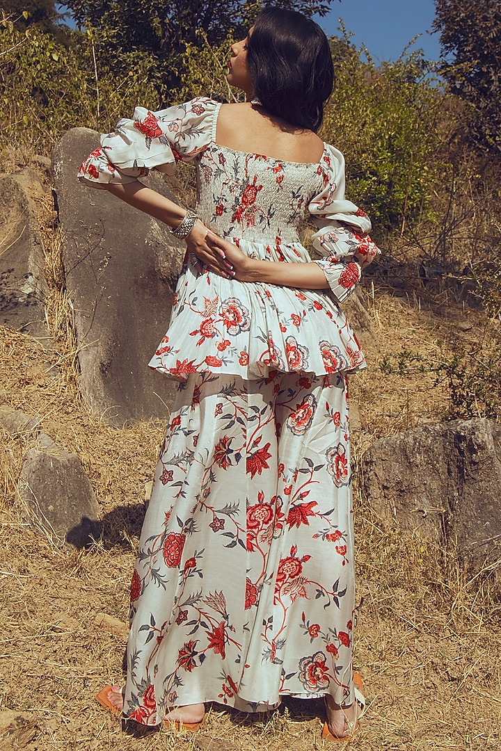 Off-White Bird Printed Palazzo Pant Set by Paulmi & Harsh at Pernia's Pop Up Shop