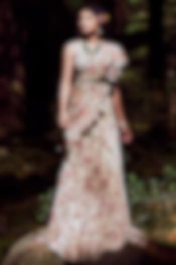 Off-White Printed Pre-Draped Saree Set by Paulmi & Harsh at Pernia's Pop Up Shop