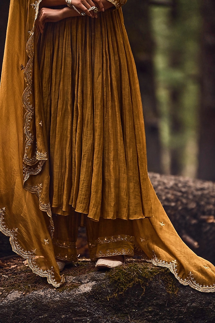 Ochre Yellow Embellished Party Wear Anarkali Set by Paulmi & Harsh at Pernia's Pop Up Shop
