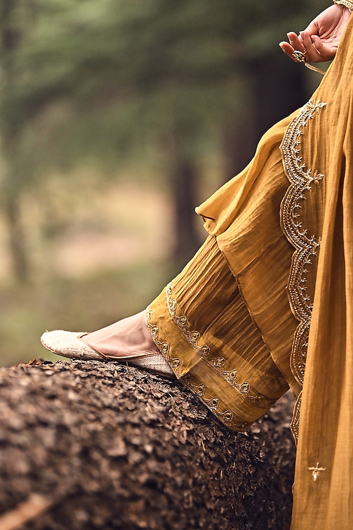 Ochre Yellow Embellished Party Wear Anarkali Set by Paulmi & Harsh at Pernia's Pop Up Shop