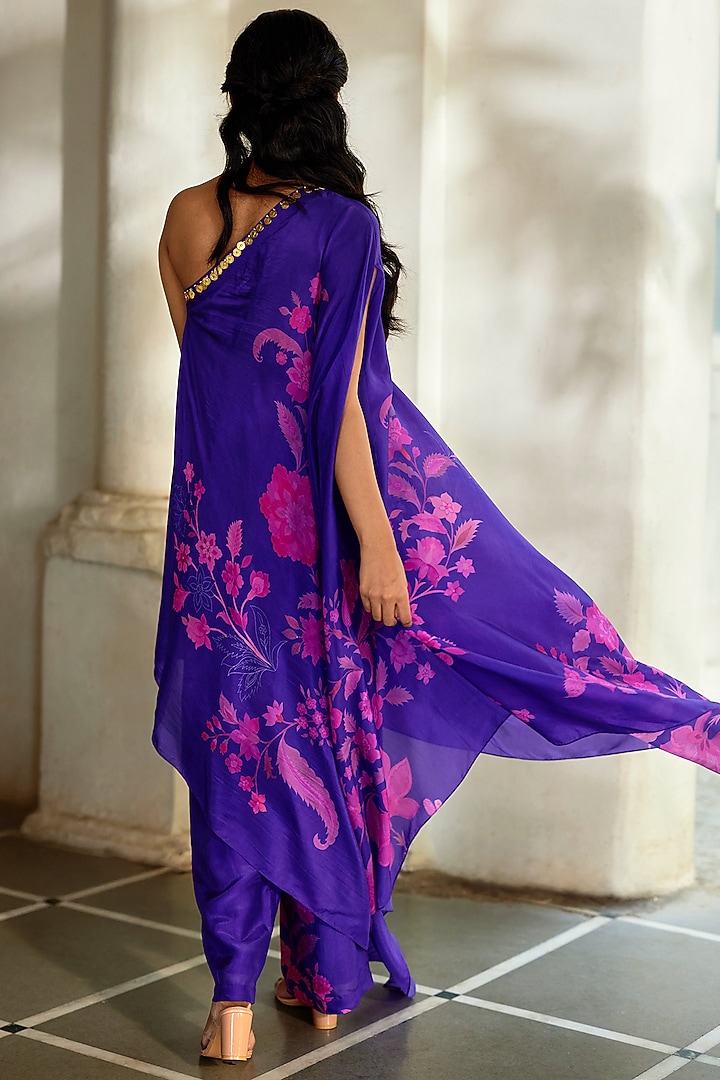 Grape Silk Organza Printed Tunic Set by Paulmi & Harsh at Pernia's Pop Up Shop