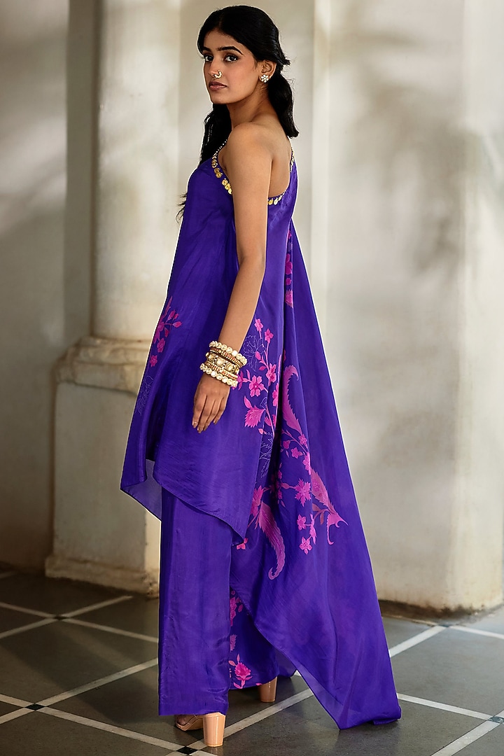 Grape Silk Organza Printed Tunic Set by Paulmi & Harsh at Pernia's Pop Up Shop