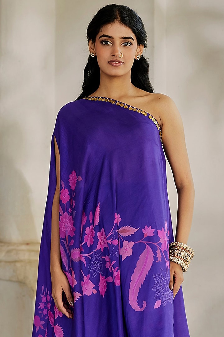Grape Silk Organza Printed Tunic Set by Paulmi & Harsh at Pernia's Pop Up Shop
