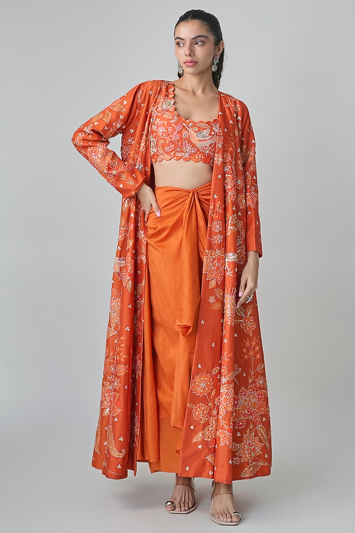 Rust Orange Chiniya Digital Printed Jacket Set by Paulmi & Harsh at Pernia's Pop Up Shop