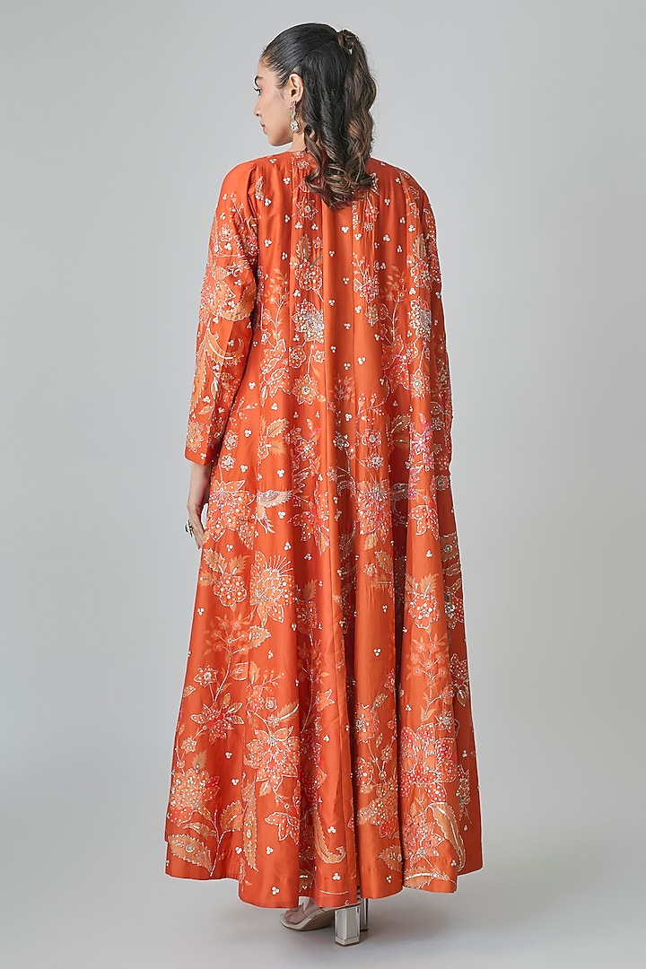 Rust Orange Chiniya Digital Printed Jacket Set by Paulmi & Harsh at Pernia's Pop Up Shop