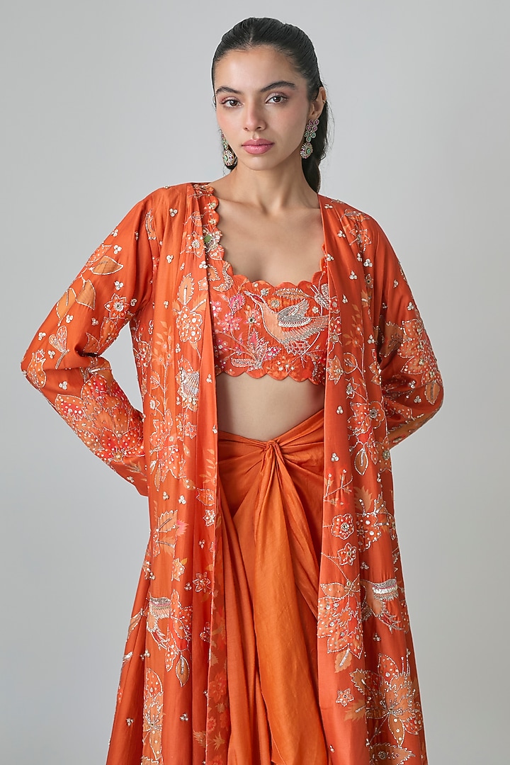 Rust Orange Chiniya Digital Printed Jacket Set by Paulmi & Harsh at Pernia's Pop Up Shop