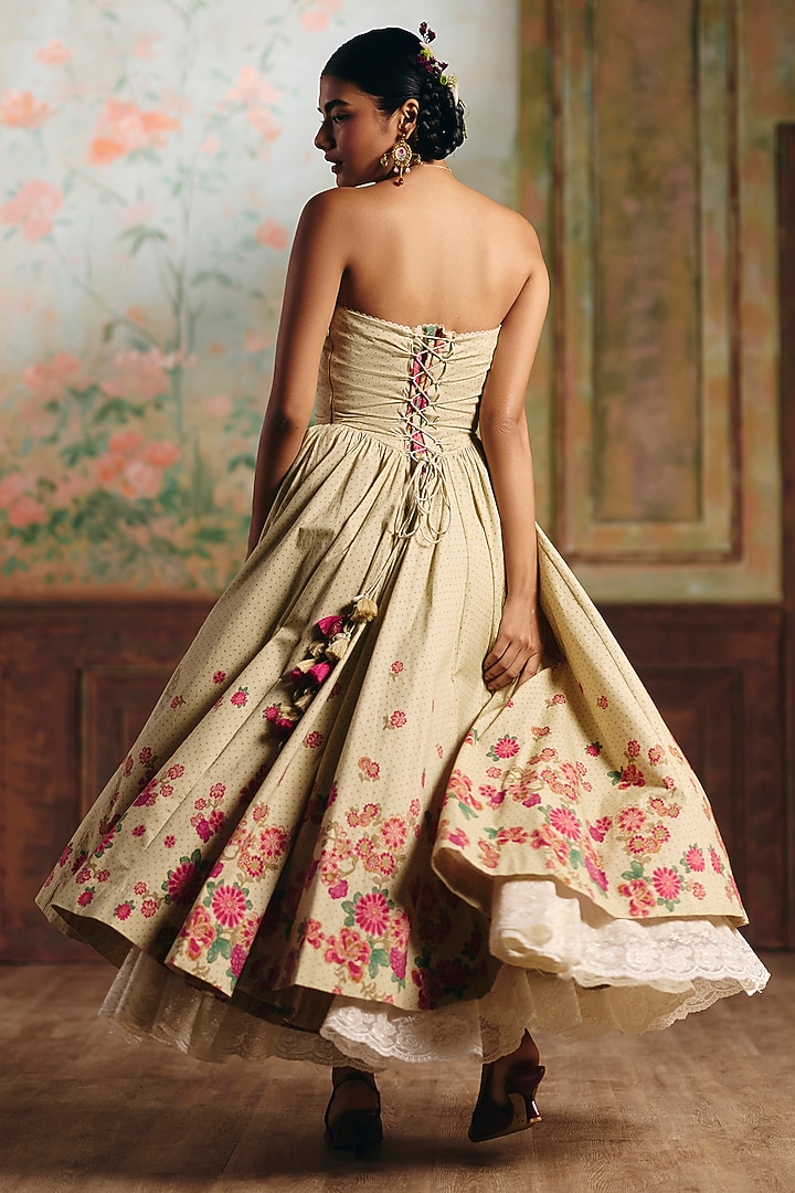 Ivory Lycra Hand Embroidered Maxi Vacation Dress by Paulmi & Harsh at Pernia's Pop Up Shop