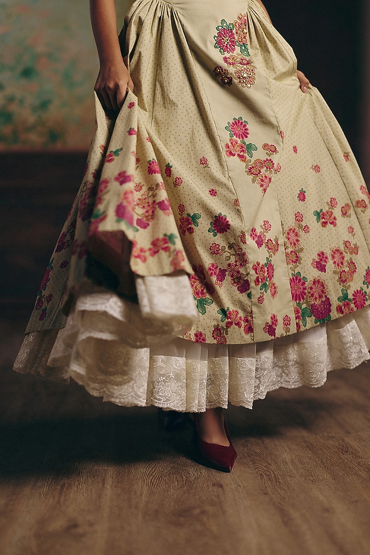 Ivory Lycra Hand Embroidered Maxi Vacation Dress by Paulmi & Harsh at Pernia's Pop Up Shop