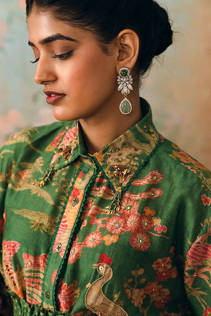 Parrot Green Gokul Chiniya Polka Dot Printed Skirt Set by Paulmi & Harsh at Pernia's Pop Up Shop