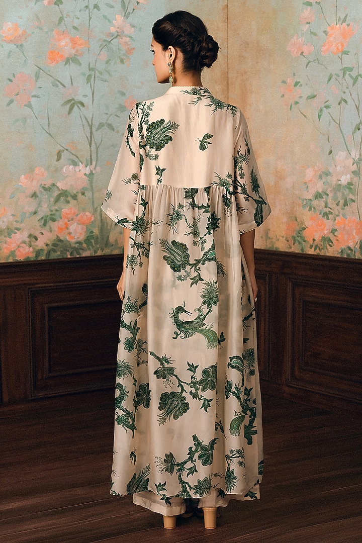Ivory & Green Gokul Silk Organza Printed Kurta Set by Paulmi & Harsh at Pernia's Pop Up Shop