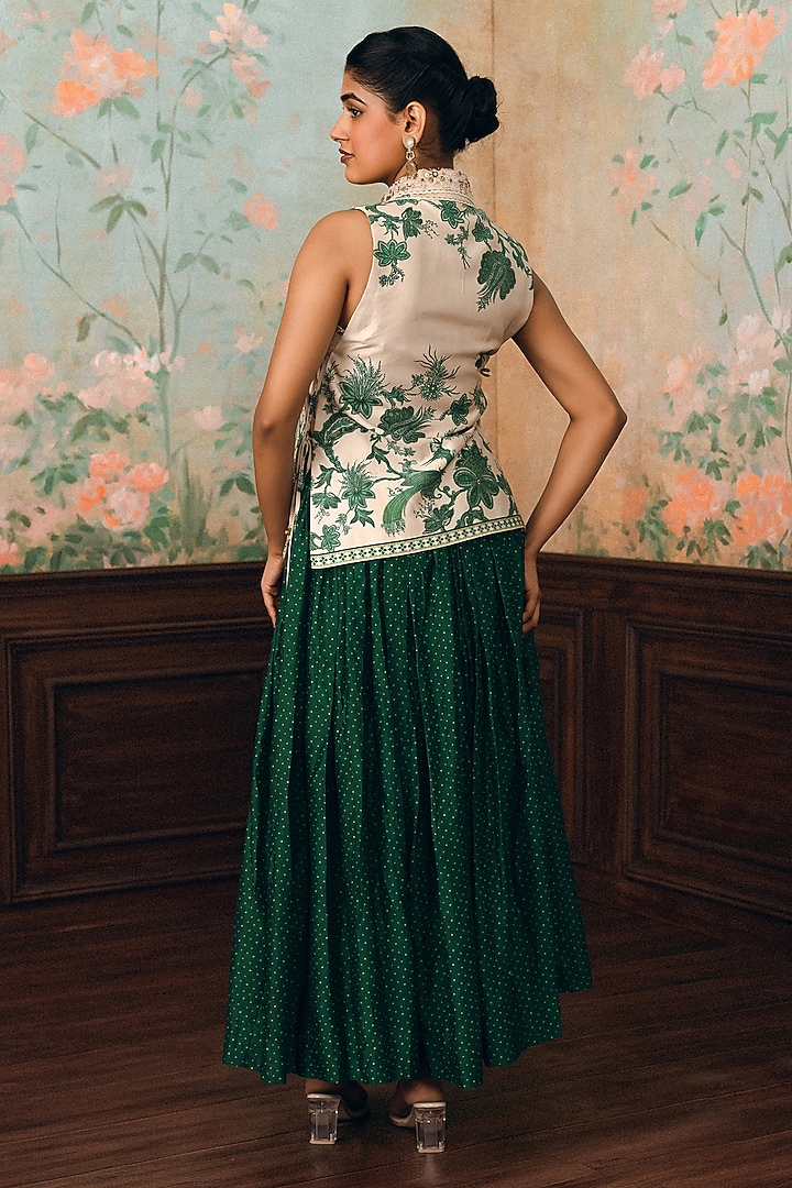 Green Gokul Chiniya Polka Dot Printed Skirt Set by Paulmi & Harsh at Pernia's Pop Up Shop