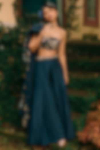 Berry Blue Silk Embroidered Jacket Set by Paulmi & Harsh at Pernia's Pop Up Shop