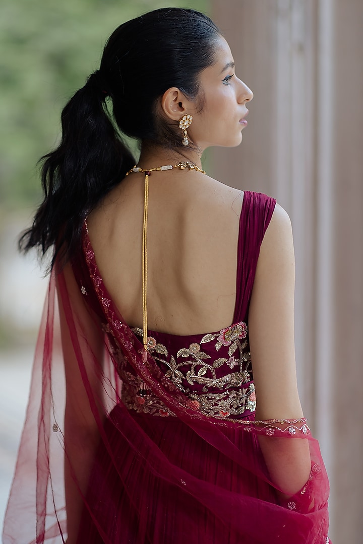 Wine Layered Party Wear Anarkali With Dupatta by Paulmi & Harsh at Pernia's Pop Up Shop
