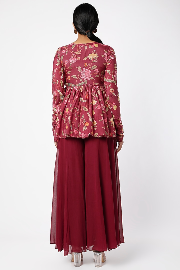 Wine Georgette Palazzo Pant Set by Paulmi & Harsh at Pernia's Pop Up Shop
