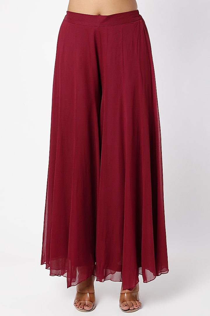 Wine Georgette Palazzo Pant Set by Paulmi & Harsh at Pernia's Pop Up Shop