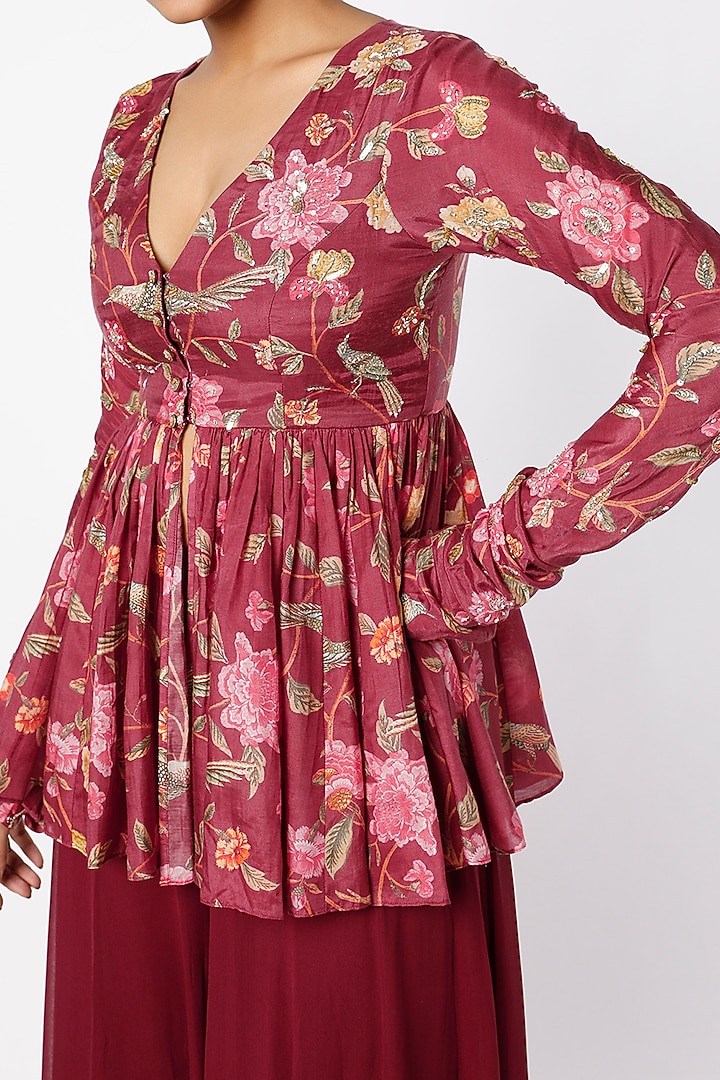 Wine Georgette Palazzo Pant Set by Paulmi & Harsh at Pernia's Pop Up Shop