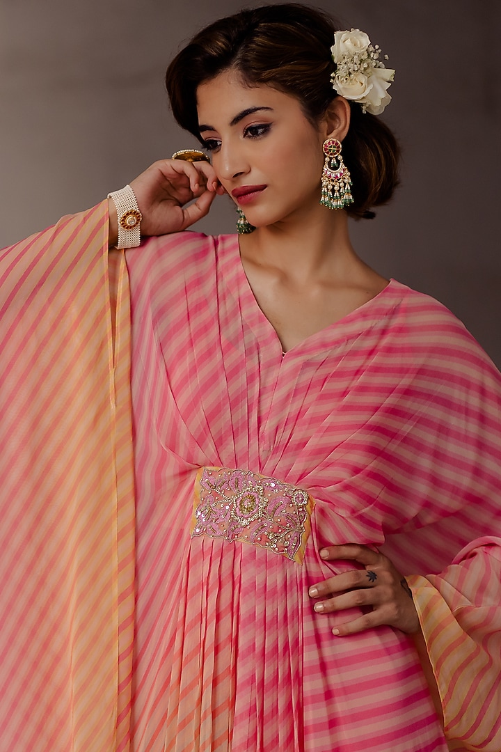 Fuchsia & Yellow Ombre Printed Kaftan by Paulmi & Harsh at Pernia's Pop Up Shop