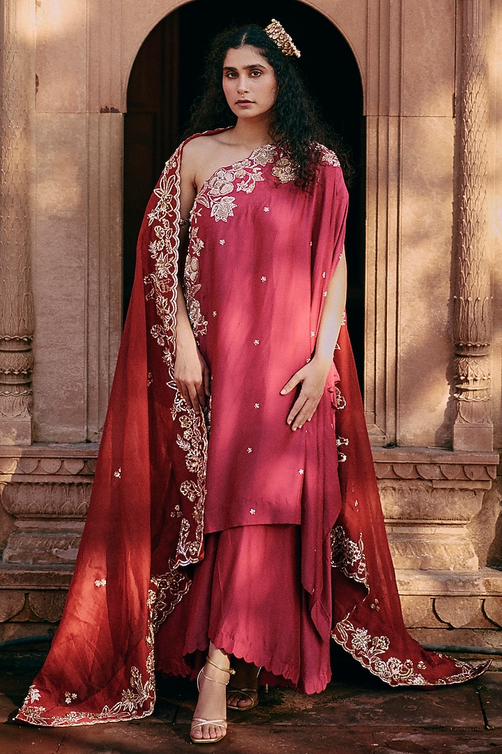 Rani Pink Modal Silk Palazzo Pant Set by Paulmi & Harsh at Pernia's Pop Up Shop