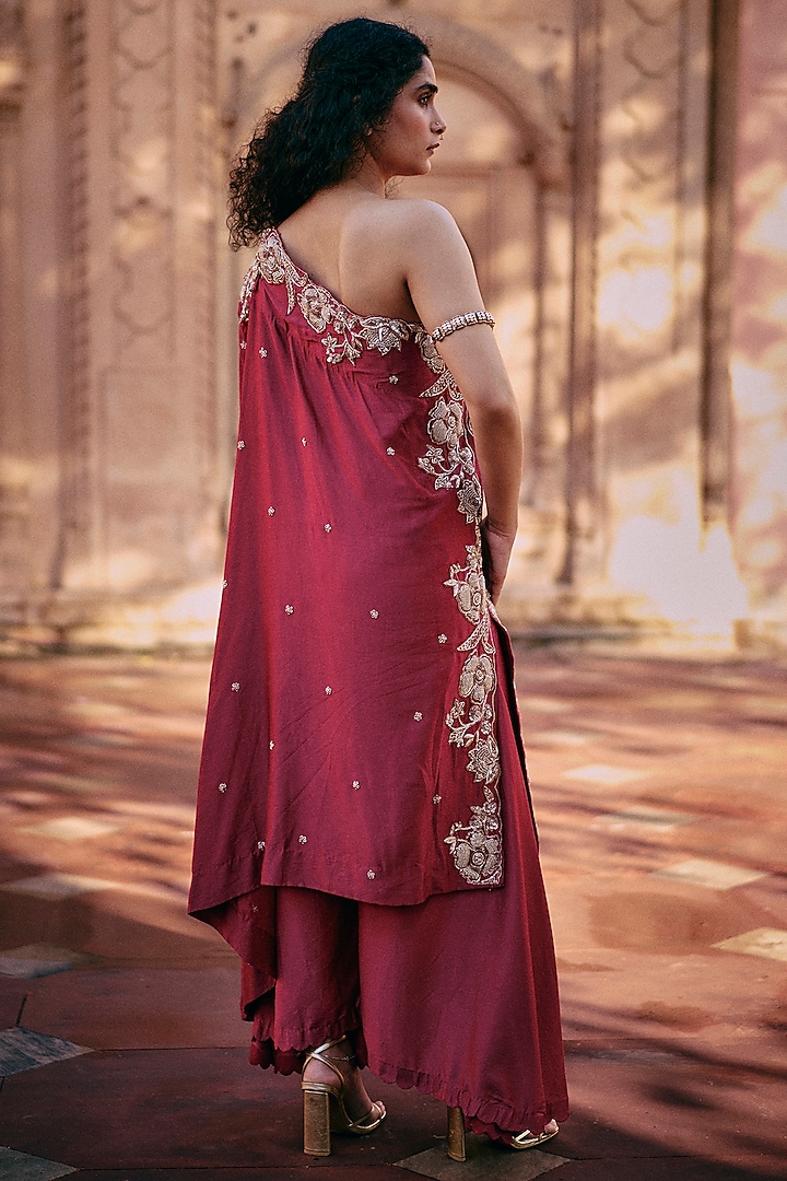 Rani Pink Modal Silk Palazzo Pant Set by Paulmi & Harsh at Pernia's Pop Up Shop