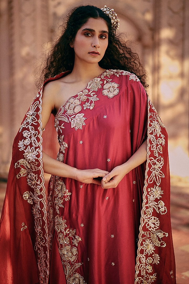 Rani Pink Modal Silk Palazzo Pant Set by Paulmi & Harsh at Pernia's Pop Up Shop