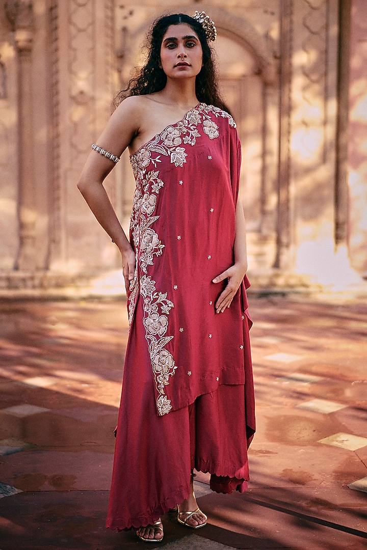 Rani Pink Modal Silk Palazzo Pant Set by Paulmi & Harsh at Pernia's Pop Up Shop