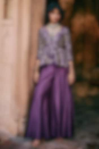 Plum Chiniya Silk Solid Palazzo Pant Set by Paulmi & Harsh at Pernia's Pop Up Shop