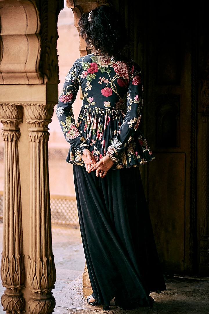 Black Crepe Solid Palazzo Pant Set by Paulmi & Harsh at Pernia's Pop Up Shop