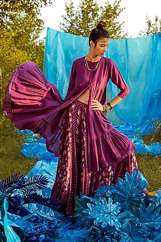 Jamuni Purple Printed Kurta & Skirt by Paulmi & Harsh