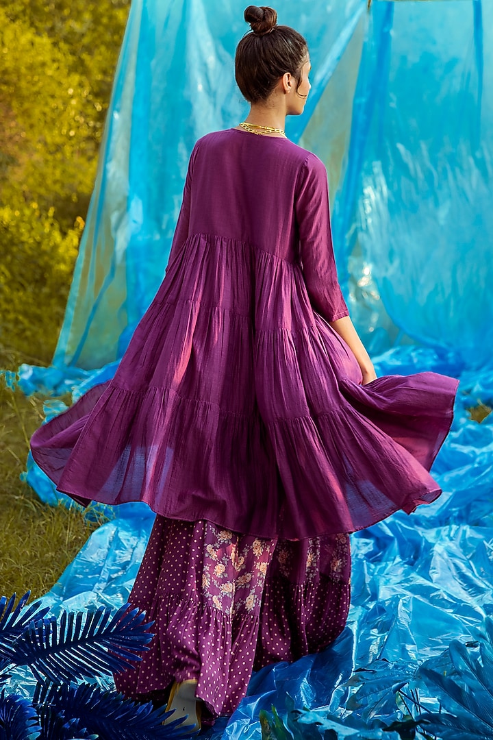Jamuni Purple Printed Kurta & Skirt by Paulmi & Harsh at Pernia's Pop Up Shop