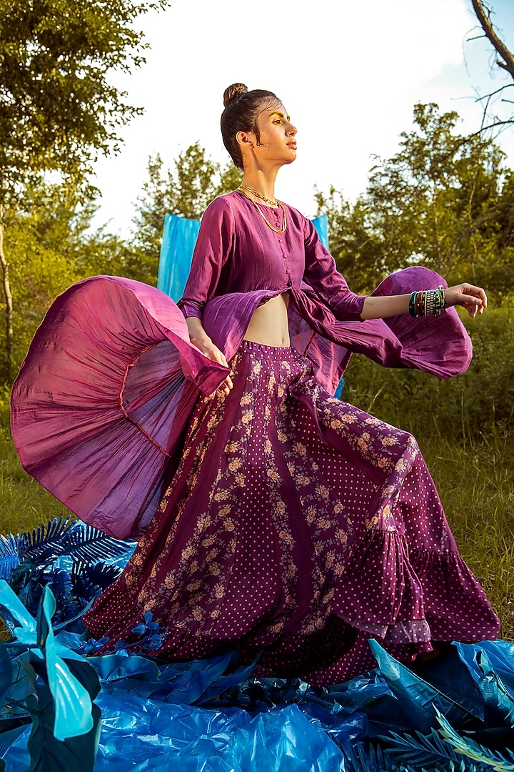 Jamuni Purple Printed Kurta & Skirt by Paulmi & Harsh at Pernia's Pop Up Shop