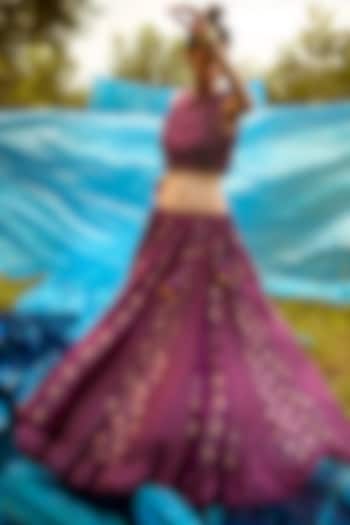 Jamuni Purple Printed Crop Top & Skirt by Paulmi & Harsh at Pernia's Pop Up Shop