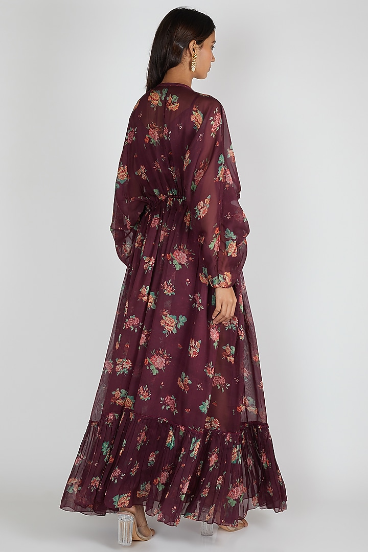 Purple Maxi Dress With A Printed Jacket by Paulmi & Harsh at Pernia's Pop Up Shop