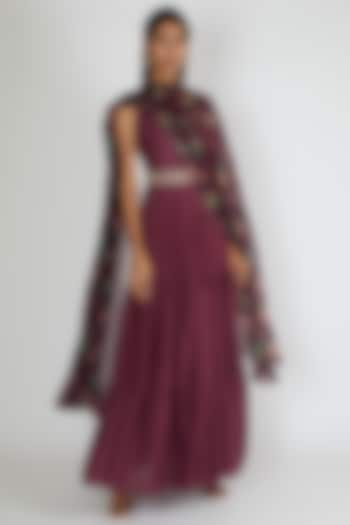 Jamuni Purple Maxi Dress With Dupatta & Belt by Paulmi & Harsh at Pernia's Pop Up Shop