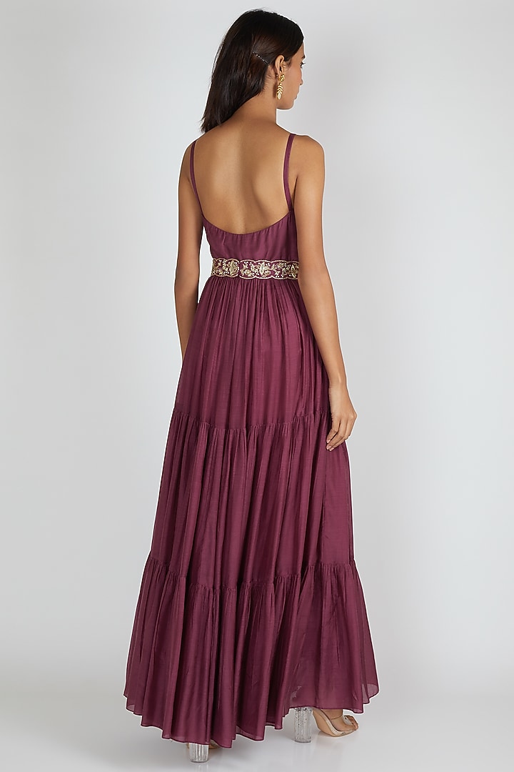 Jamuni Purple Maxi Summer Dress With Dupatta & Belt by Paulmi & Harsh at Pernia's Pop Up Shop