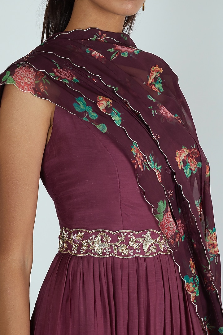 Jamuni Purple Maxi Summer Dress With Dupatta & Belt by Paulmi & Harsh at Pernia's Pop Up Shop