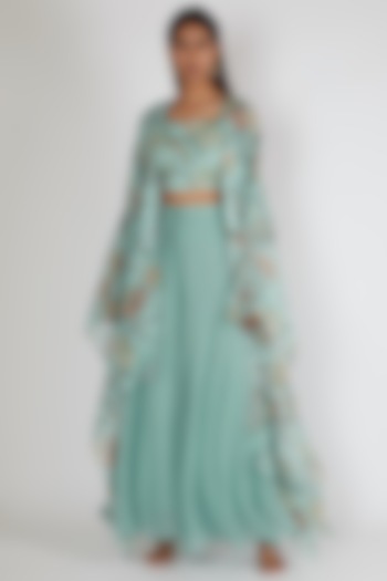 Sky Blue Printed Jacket Set by Paulmi & Harsh at Pernia's Pop Up Shop