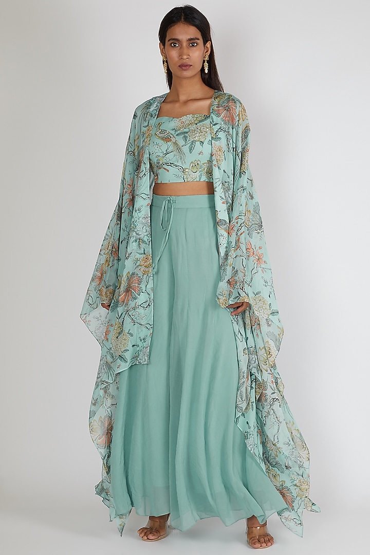 Sky Blue Printed Jacket Set by Paulmi & Harsh at Pernia's Pop Up Shop